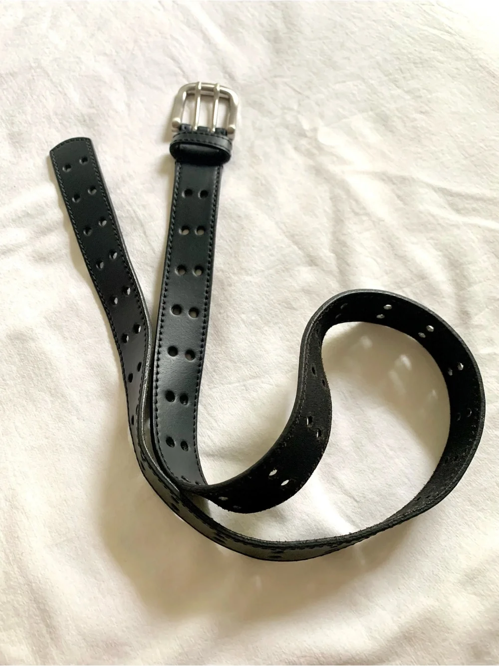Double Prong Black Real Leather Belt. 36”